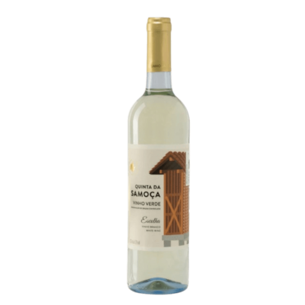 Garrafa de vinho branco Quinta da Samoça Escolha, Vinho Verde DOC, aroma fresco e frutado.